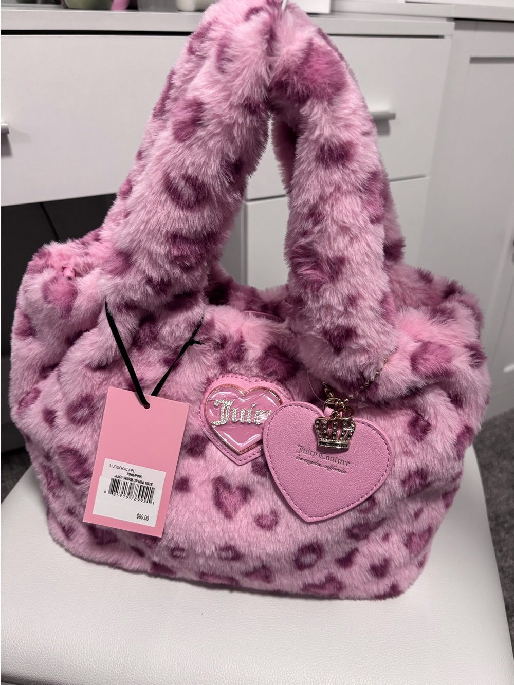 VIRAL NWT Juicy Couture Faux Fur Pink Leopard Mini Tote Bag